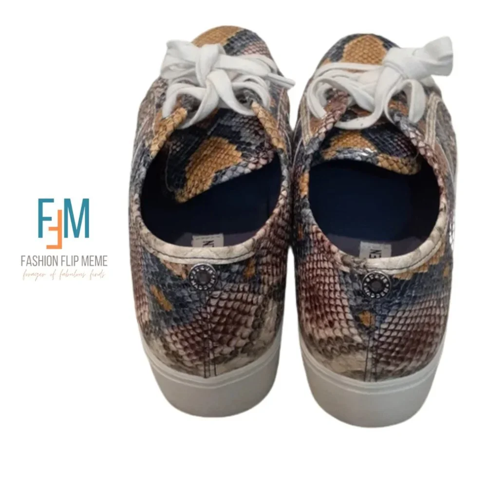 Tan & Gray Snakeskin Lace-Up Platform Sneakers 9.5M